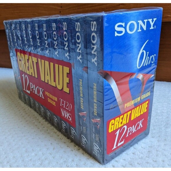 NOS SEALED SONY T-120VF 12 Pack 6 hour BLANK VHS Premium Grade VCR Video Tapes - Picture 2 of 2